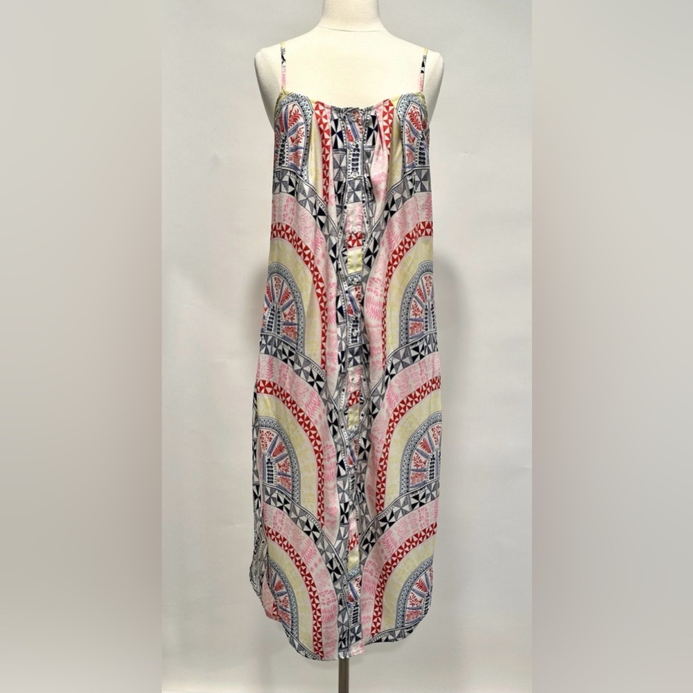 MARA HOFFMAN Pink Yellow Printed Spaghetti Strap Midi Dress S